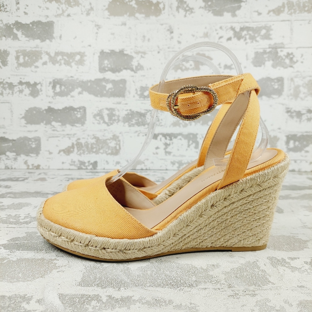 New Stuart Weitzman Espadrille Wedge Sandal Womens Mango Orange K224